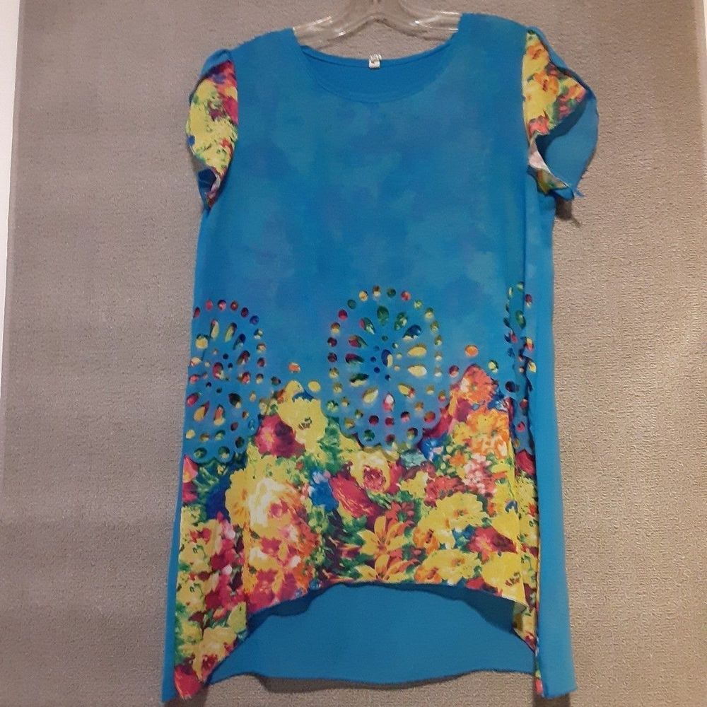 ANSELF Top Womens Large Blue Yellow Red Symmetrical Tunic Avant-Garde 1922